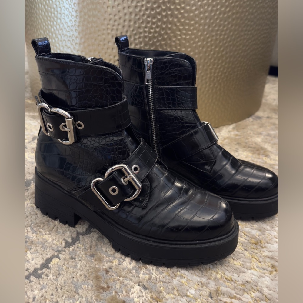 Aldo Croc Black Combat Boots